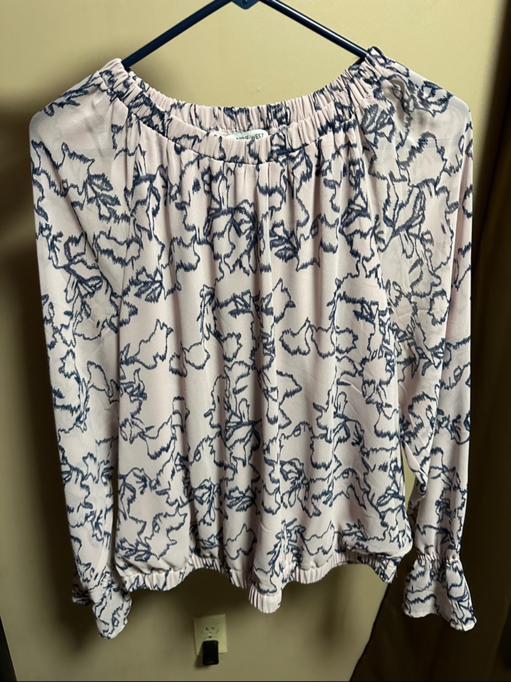 Nine West Cream Blouse with Navy Floral Outline